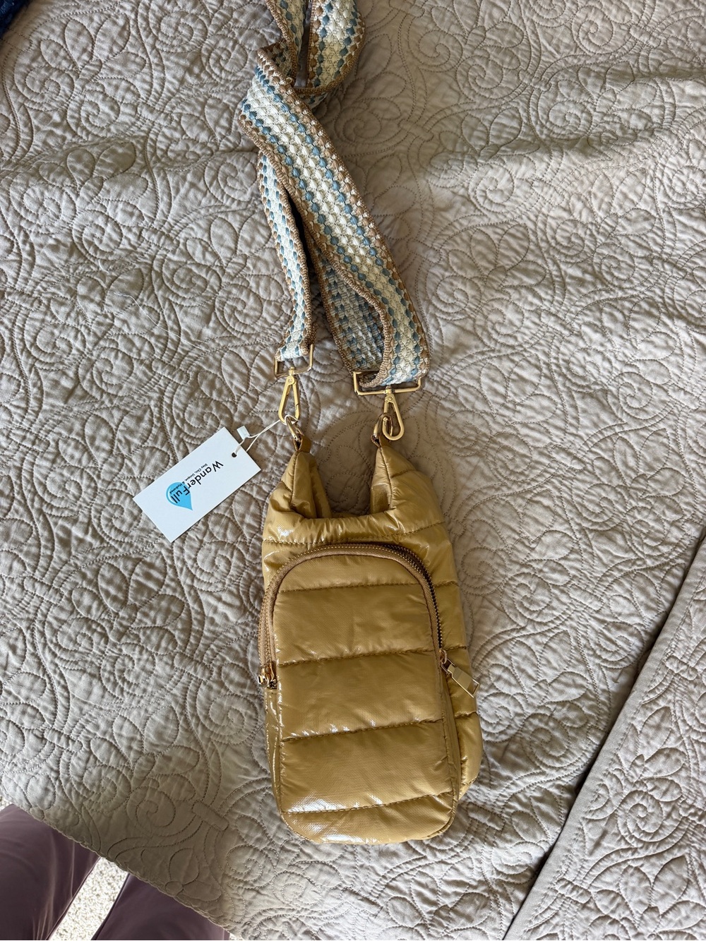 Quilted Crossbody Bag with Detachable Woven Strap - Mustard NWT